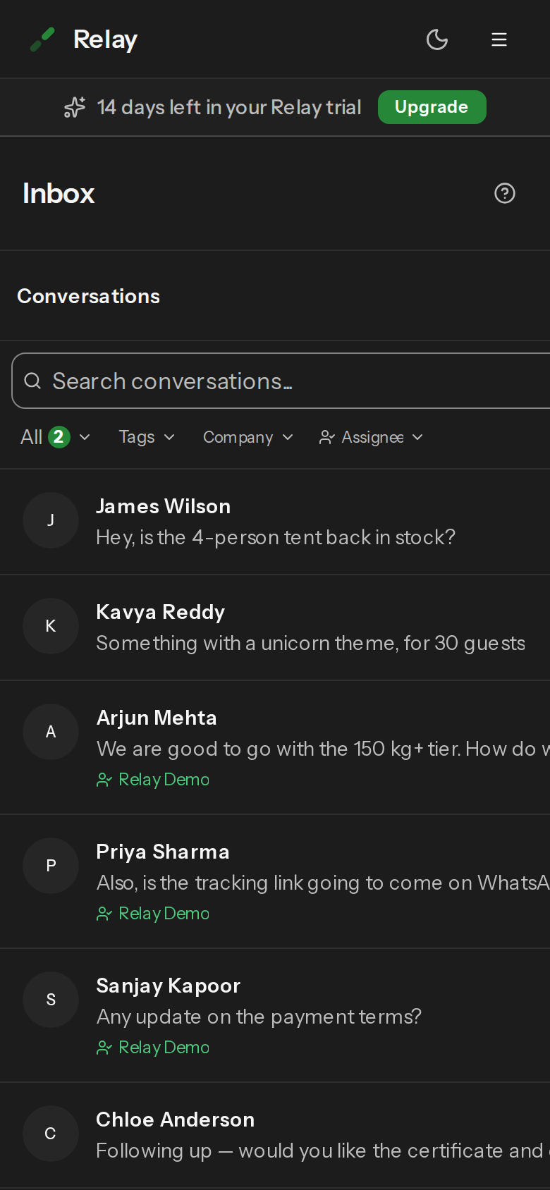 The Inbox conversation list on a phone-sized screen.