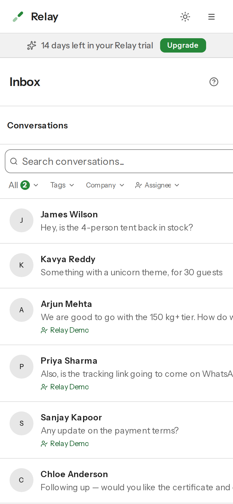 The Inbox conversation list on a phone-sized screen.